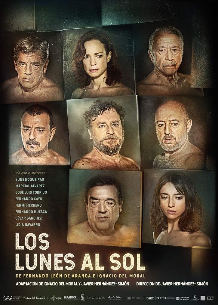 Cartel promocional de la versión para teatro de Los lunes al sol, adaptada por Javier Hernández-Simón e Ignacio del Moral