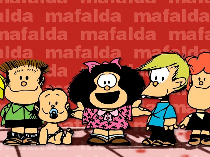 Icónica imagen de Mafalda y sus amigos