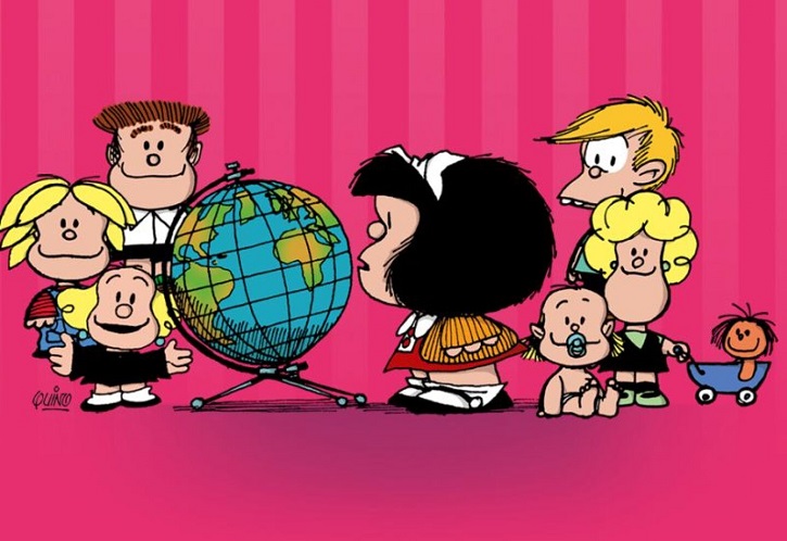 Icónica imagen de Mafalda y sus amigos