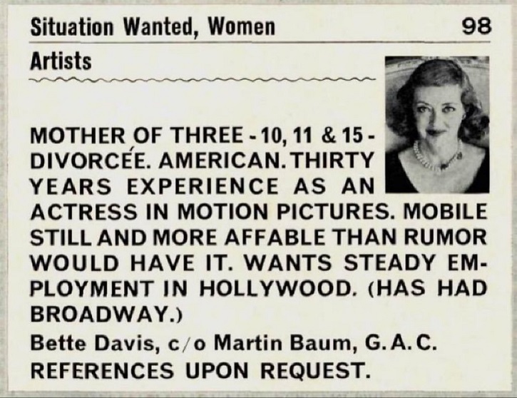 La popular demanda de empleo de Bette Davis