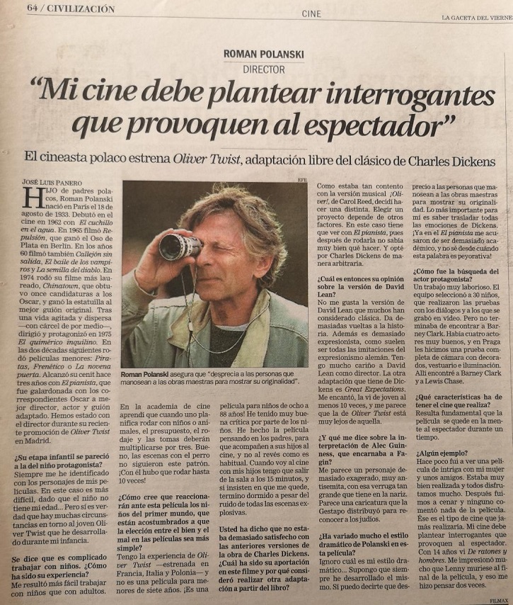 José Luis Panero entrevistó a Roman Polanski | Llega a La Latina la primera adaptación de ‘Oliver Twist, el musical’